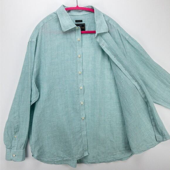 Jos A Bank 100% Linen Shirt Men's XL Green Geometric Long Sleeve Button Reserve - Picture 7 of 12